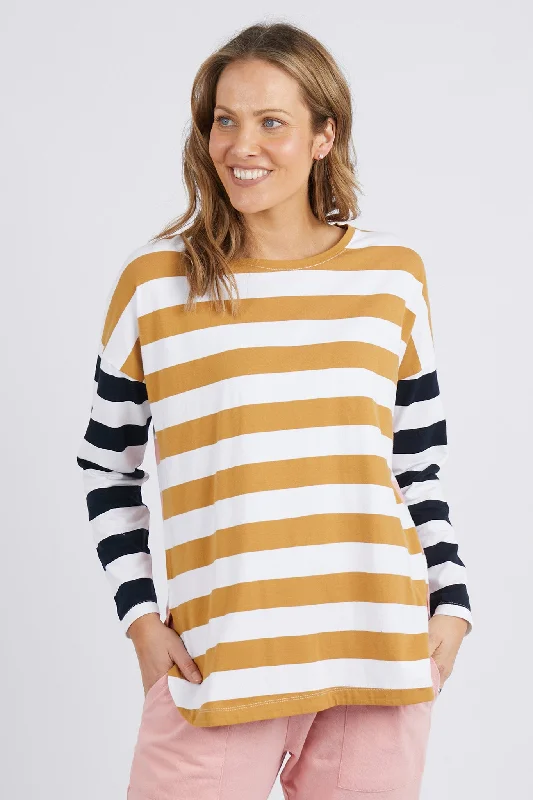 Elm In Line L/S Tee Mustard/Navy/Pink Stripe