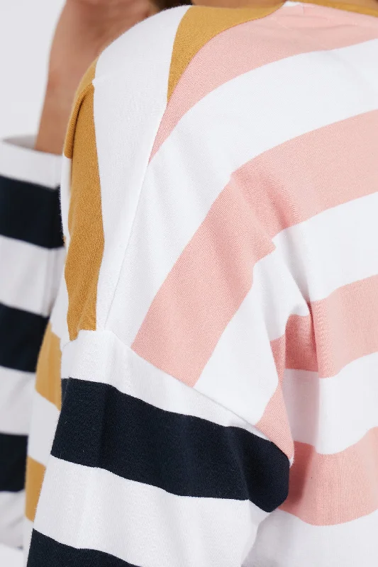 Elm In Line L/S Tee Mustard/Navy/Pink Stripe