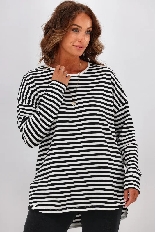 Elm Lauren L/S Tee Black & White Stripe