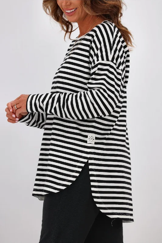 Elm Lauren L/S Tee Black & White Stripe