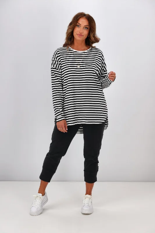 Elm Lauren L/S Tee Black & White Stripe