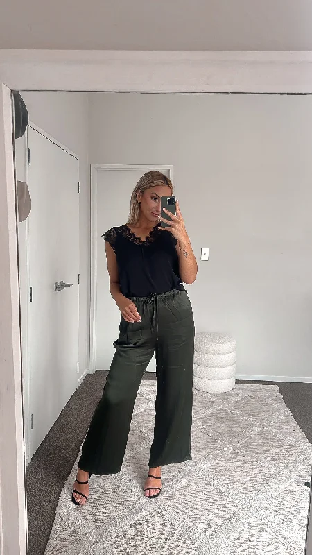 Jane James Amelie Sateen Pants Olive