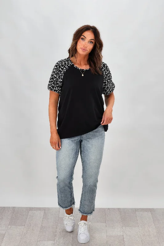 Shine On label Dale Embroidered Sleeve Tee Black