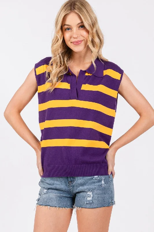 Women's Striped Sleeveless Sweater Top