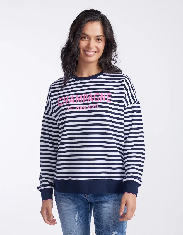 Champagne Stripe Sweatshirt - Navy/White