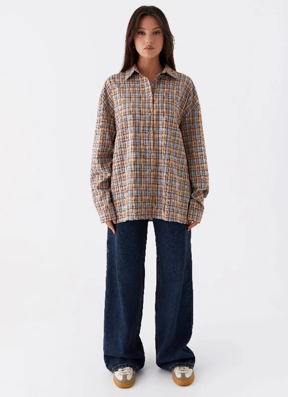 Kyla Oversized Button Up Shirt - Check