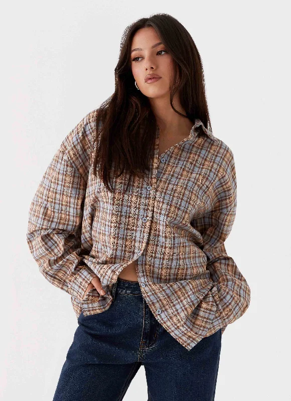 Kyla Oversized Button Up Shirt - Check