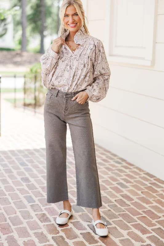 Always With Love Taupe Brown Floral Blouse