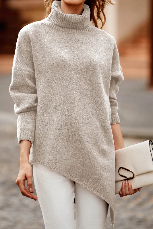 Asymmetric Hem Oversized Turtleneck Sweater