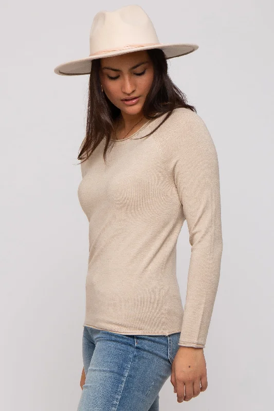 Beige Basic Raglan Sleeve Sweater Top