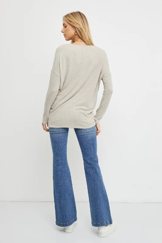 Beige Knit Long Sleeve Top