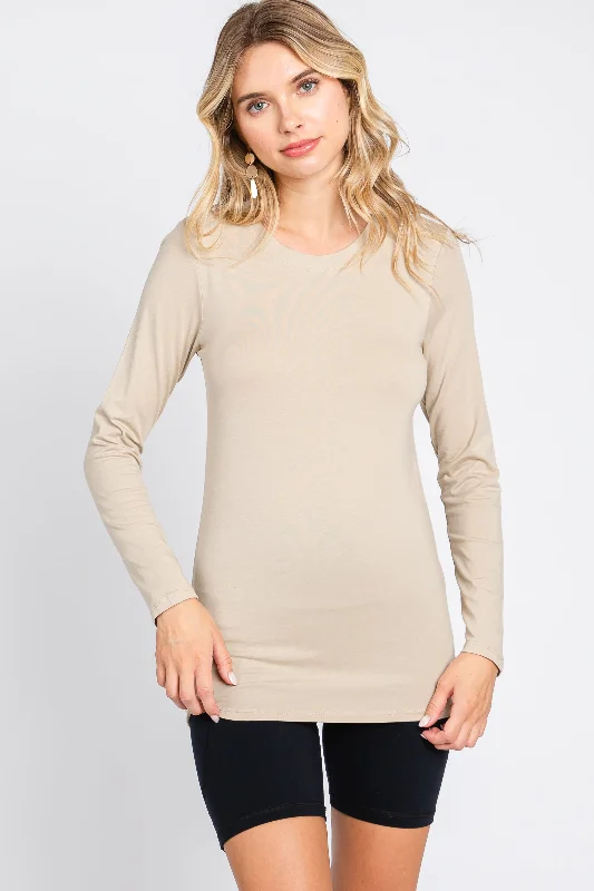 Beige Long Sleeve Top