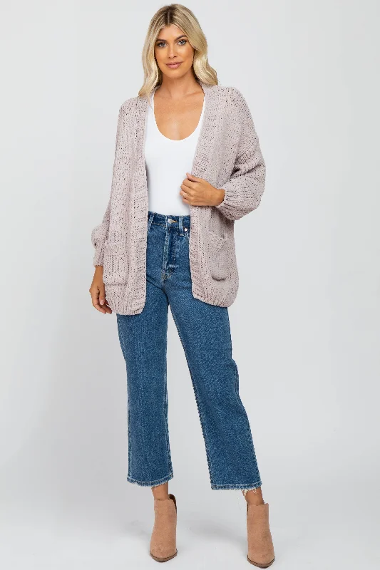 Beige Oversized Bubble Sleeve Cardigan