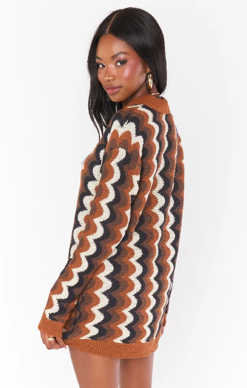 Bennett Sweater Dress ~ Brown Retro Wave Knit