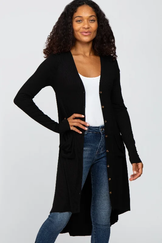 Black Button Front Knit Cardigan