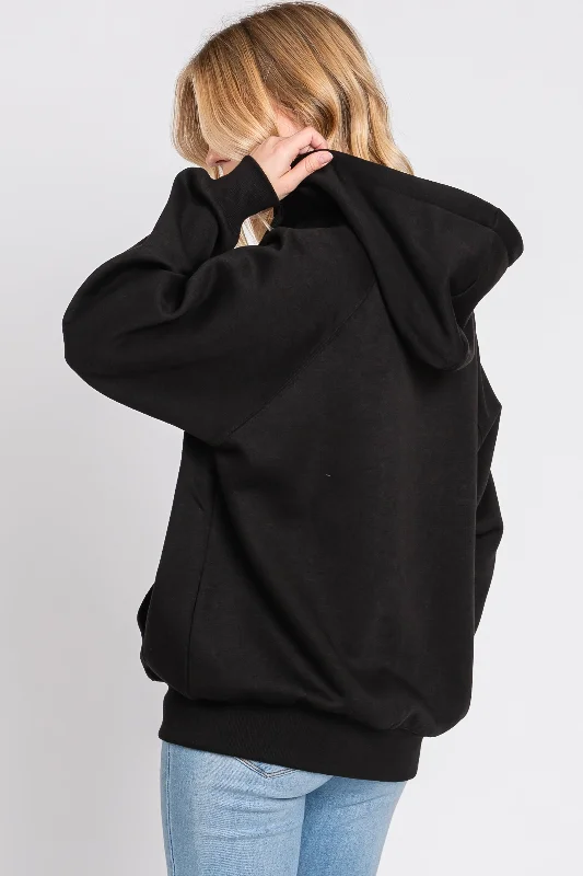 Black Front Zipper Hooded Sweater