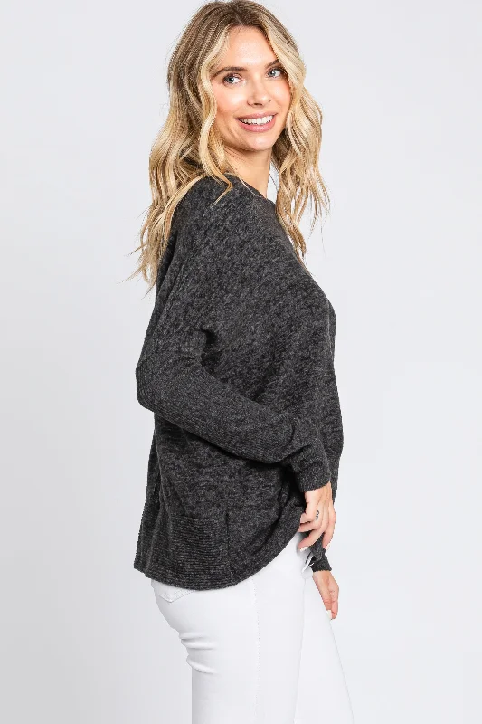 Black Heather Brushed Knit Top