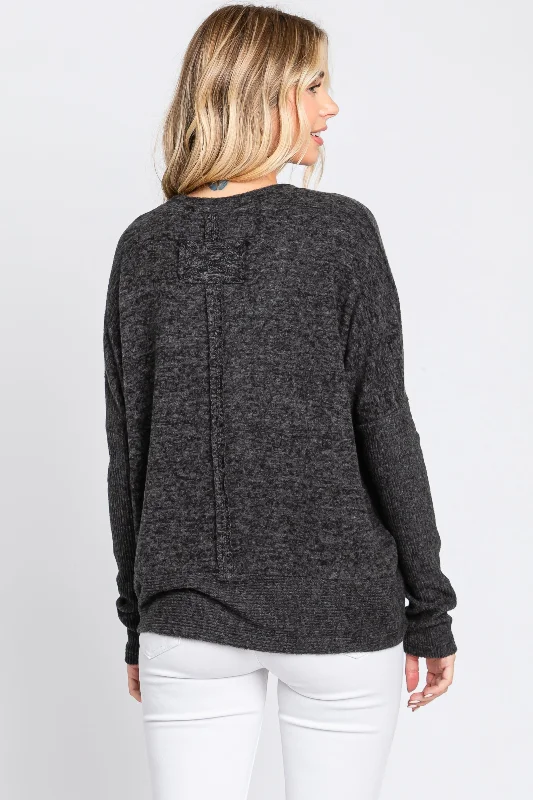 Black Heather Brushed Knit Top