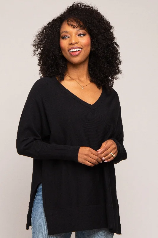 Black Knit Long Dolman Sleeve Top