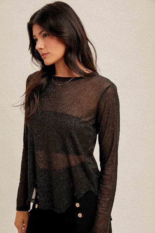 Black Mesh Fly Away Back Long Sleeve Tee