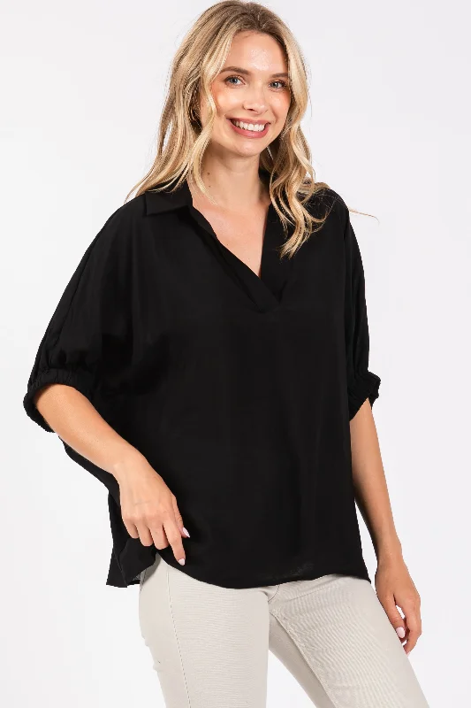 Black V-Neck Short Sleeve Top