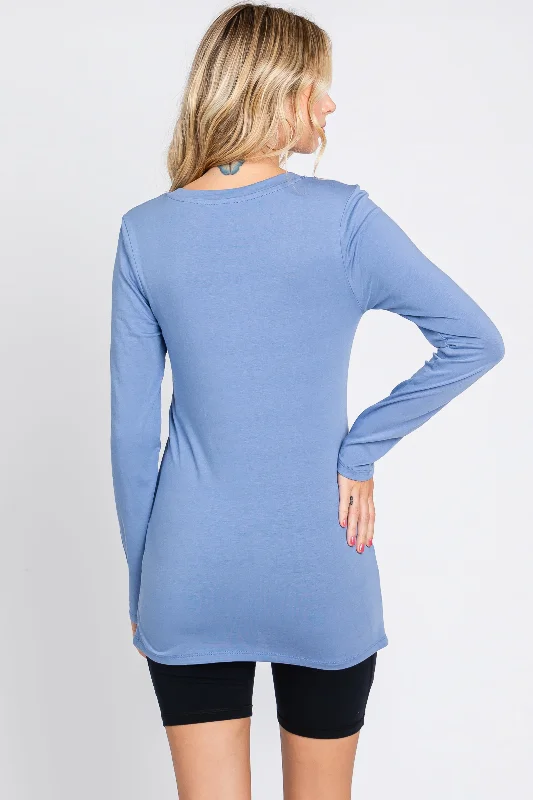 Blue Fitted Long Sleeve Top