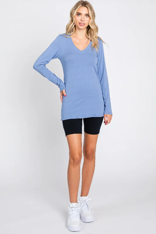 Blue Fitted Long Sleeve Top