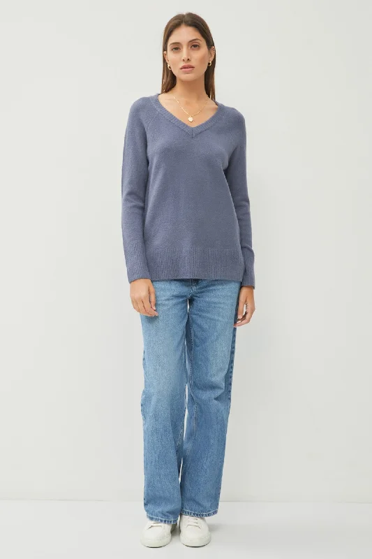 Blue V-Neck Basic Sweater