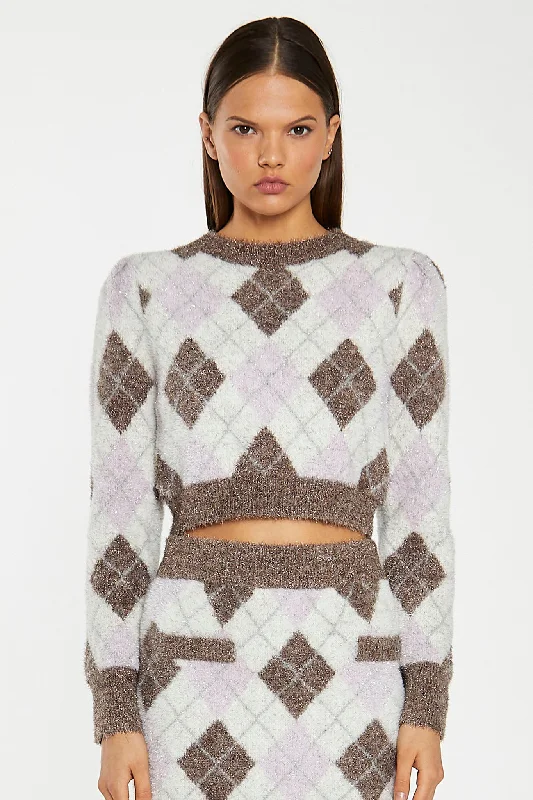 Brown Multi-Argyle Glitter Knit Crop-Jumper