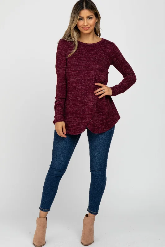 Burgundy Heather Knit Layered Front Nursing Top