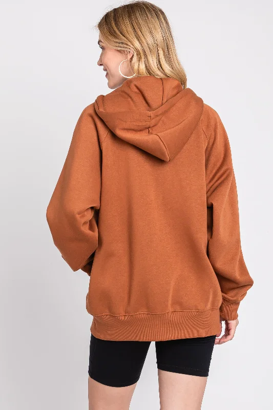 Camel Front Zipper Hooded Sweater