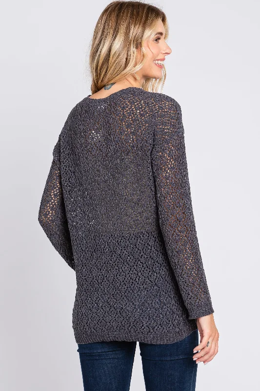 Charcoal Chenille Open Knit Sweater