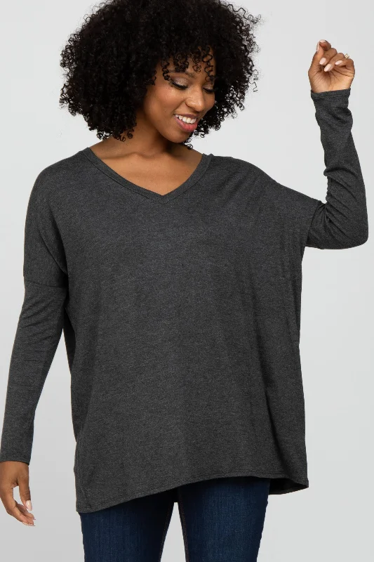 Charcoal V-Neck Top