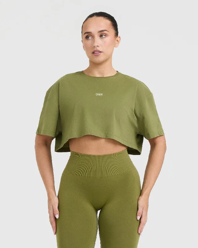 Classic Oner Graphic Crop Lightweight T-Shirt | Olive Green