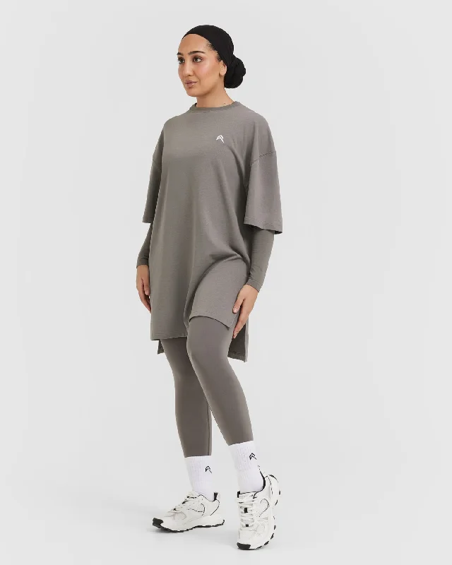 Classic Oversized Longline T-Shirt | Ash Grey