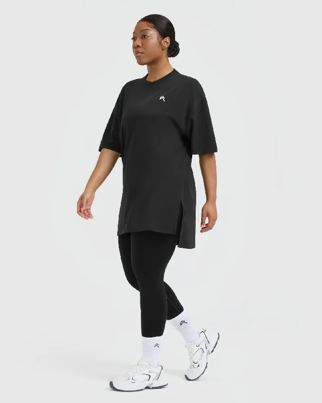 Classic Oversized Longline T-Shirt | Black