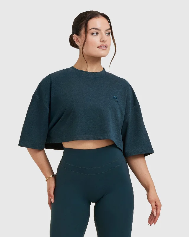 Classic Relaxed Crop Lightweight T-Shirt | Oil Blue