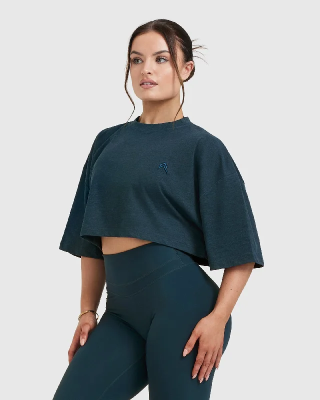 Classic Relaxed Crop Lightweight T-Shirt | Oil Blue