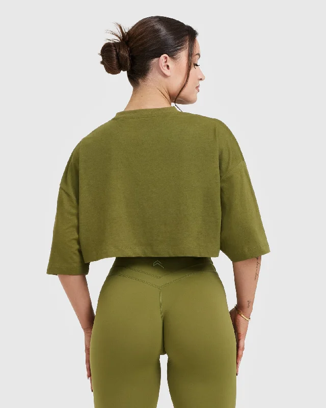 Classic Relaxed Crop Lightweight T-Shirt | Olive Green