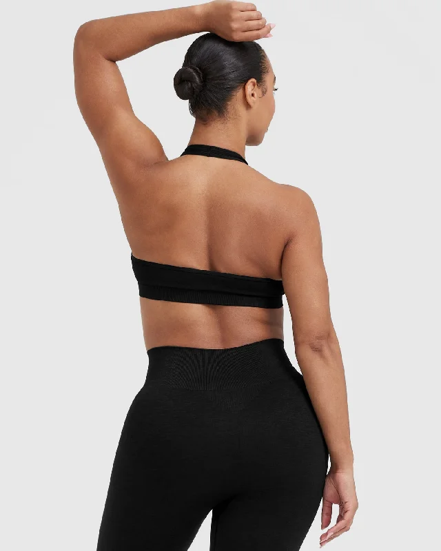 Classic Seamless 2.0 Halter Neck Bralette | Black Marl