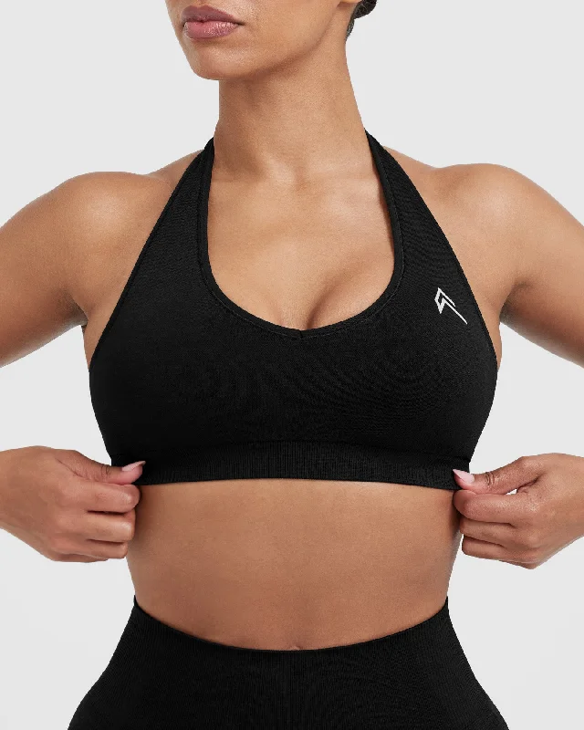 Classic Seamless 2.0 Halter Neck Bralette | Black Marl