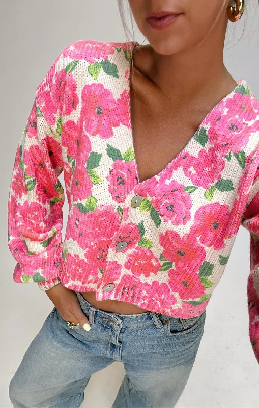 Clemmie Cardi ~ Pink Floral Soiree Knit