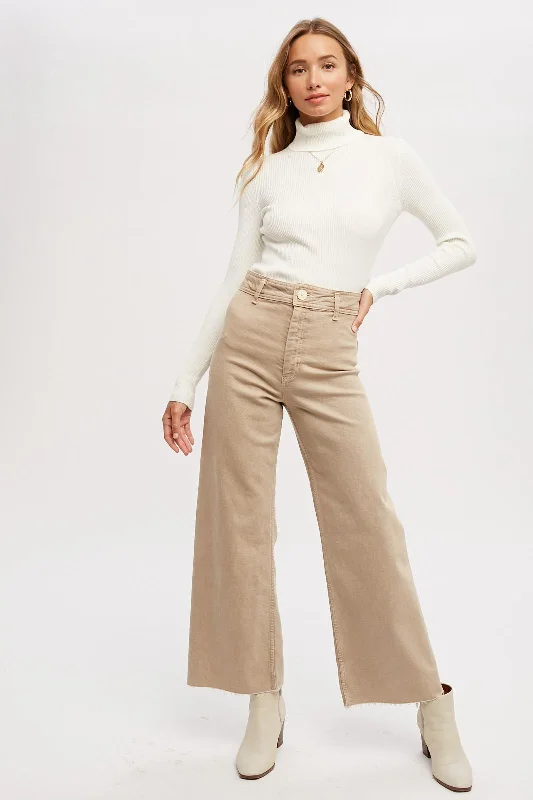 Cream Ribbed Fitted Long Sleeve Top