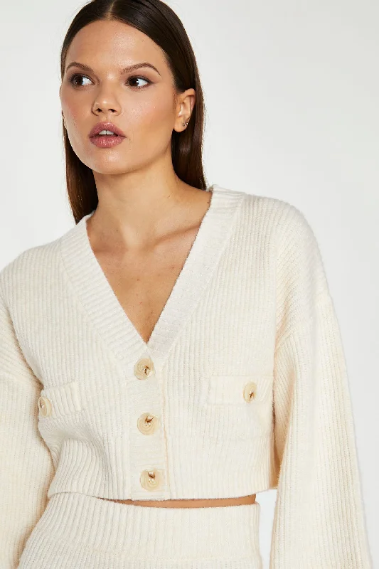 Dark-Cream Oversized Sleeve Crop-Cardigan