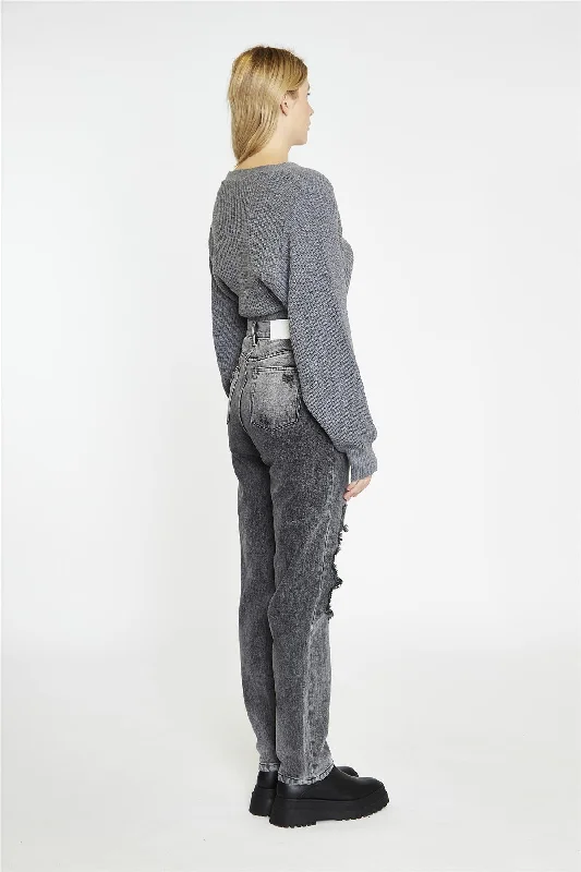 Dark-Grey Marl Button Front Crop-Cardigan