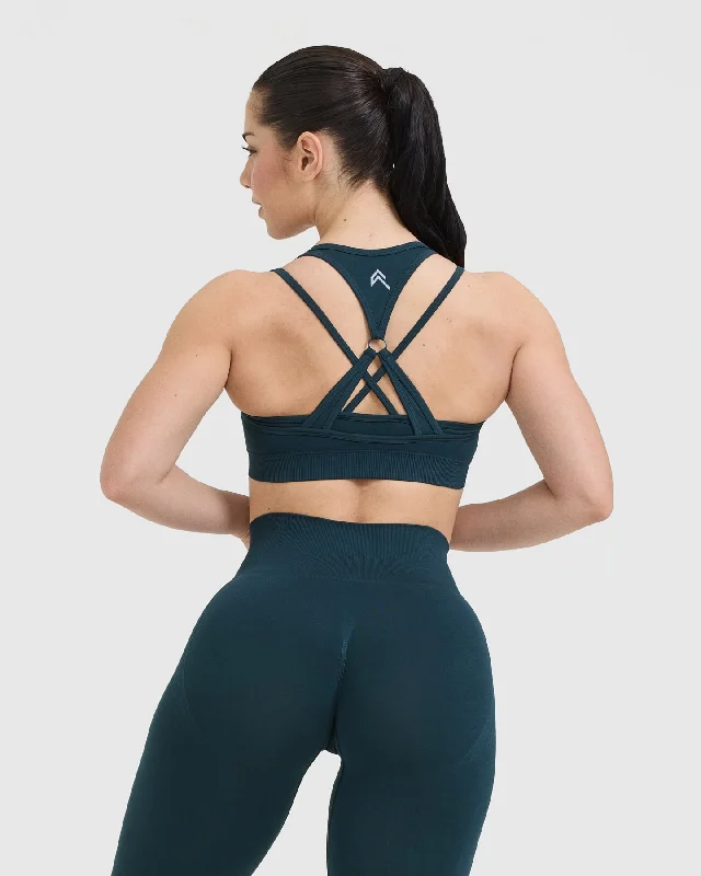 Effortless Seamless Layered Sports Bra | Oil Blue