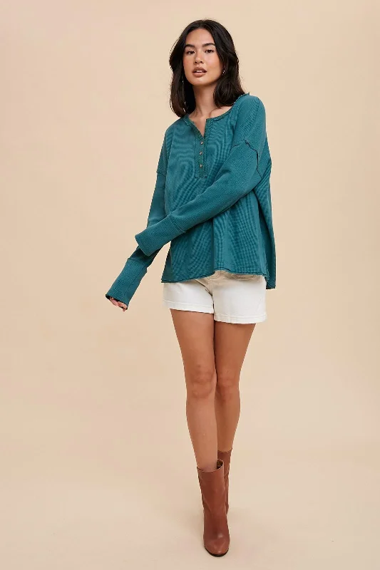 Emerald Green Waffle Knit Henley Top