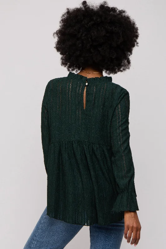 Forest Green Lace Ruffled Neck Top