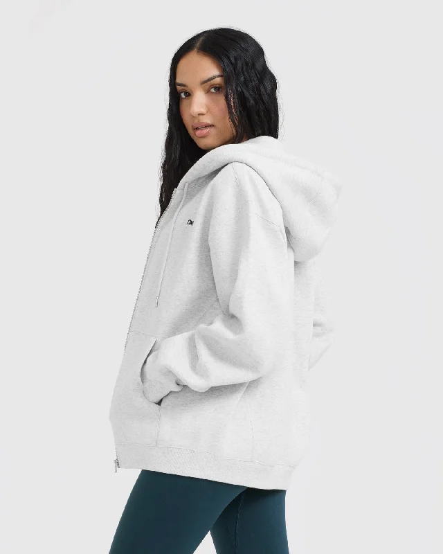 Foundations Zip Through Hoodie | Light Grey Marl