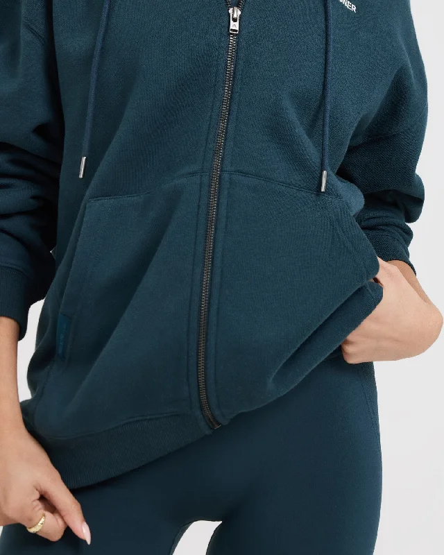 Foundations Zip Through Hoodie | Oil Blue